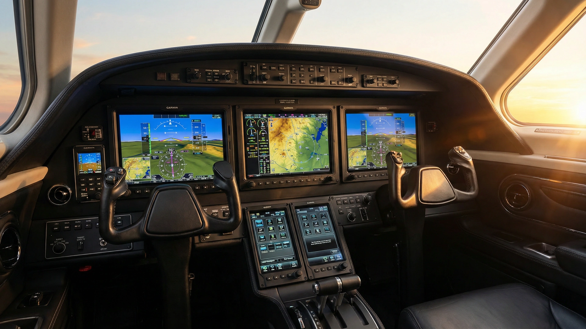 Citation Ascend cockpit with Garmin G5000 integrated flight deck and touchscreen displays