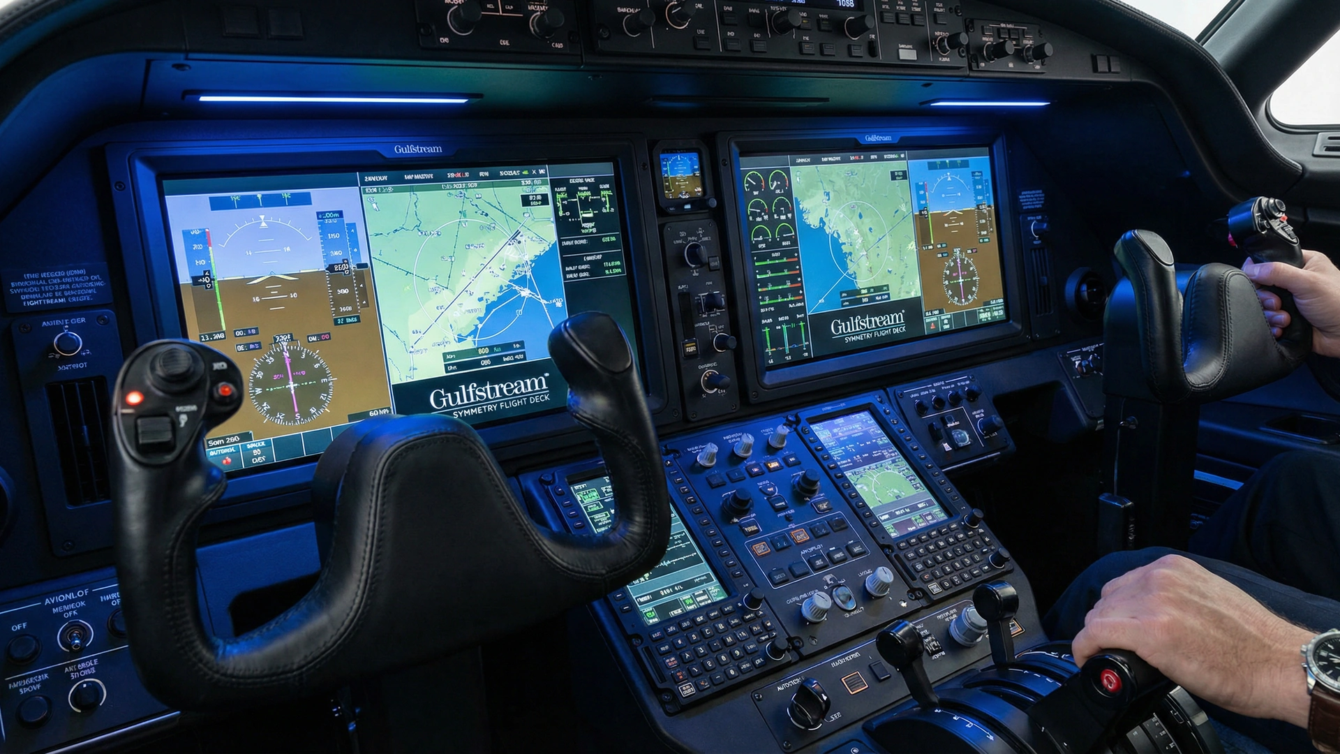 Gulfstream G300 Symmetry Flight Deck cockpit with touchscreen avionics