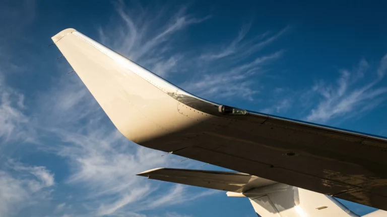 Blended winglet on private jet wing showing aerodynamic design detail