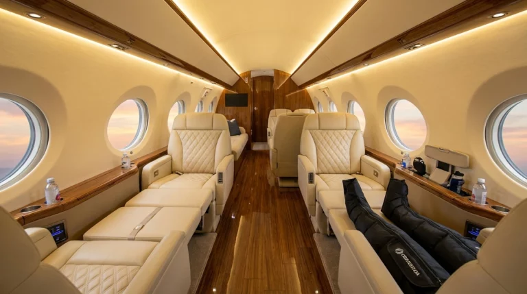 Gulfstream G650 luxury cabin interior with custom seating for NBA players