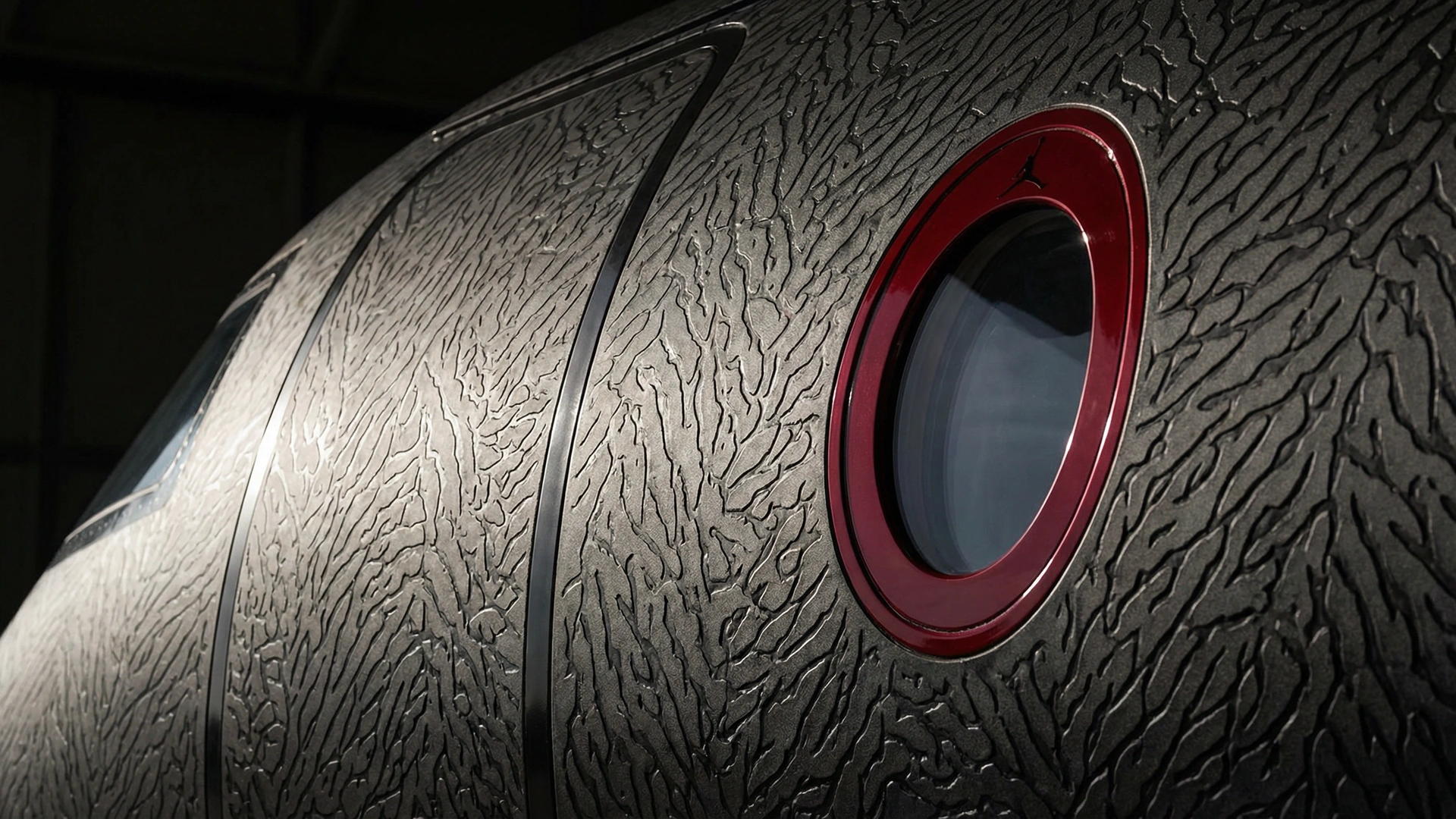 Close-up of elephant-print livery pattern on Michael Jordan's Gulfstream G650ER