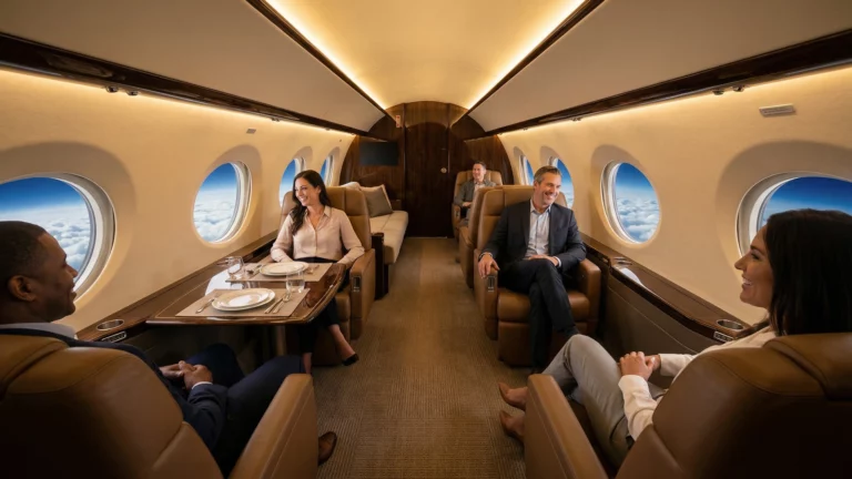 Gulfstream G700 private jet cabin interior showing comfortable seating and large windows