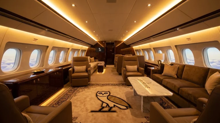 Drake's Boeing 767 Air Drake luxury private jet interior with custom lounge design