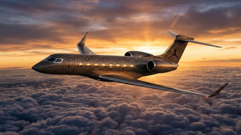 Custom Gulfstream G650ER with elephant print livery flying above clouds at golden hour
