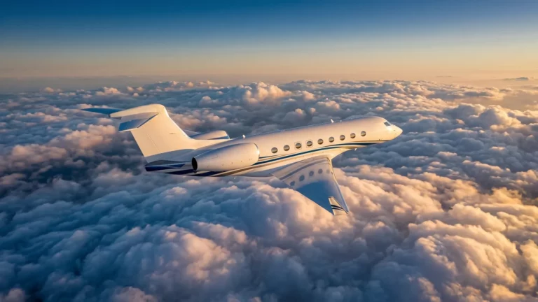 Large-cabin private jet flying above clouds at golden hour representing NetJets rebrand and expanded jet card offerings