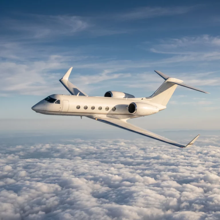 Gulfstream GIV-SP private jet flying above clouds on a coast-to-coast charter route