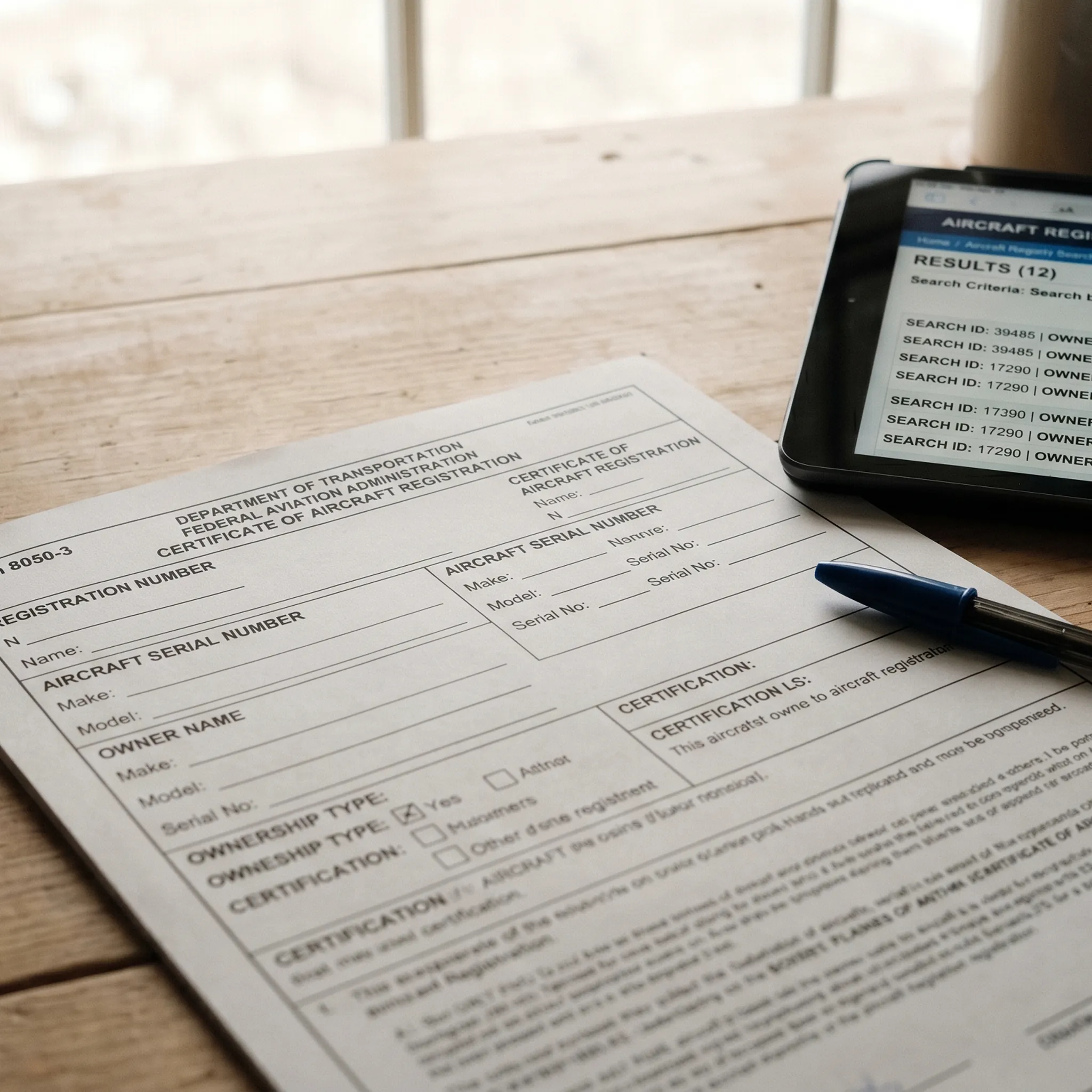FAA aircraft registry documents and digital verification tools used for private aviation due diligence