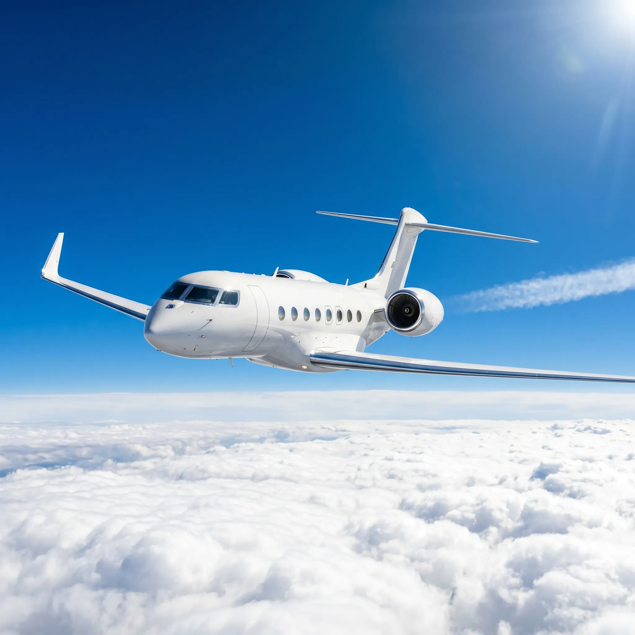 Business jet flying above clouds in cruise representing flight hours in a private jet card program