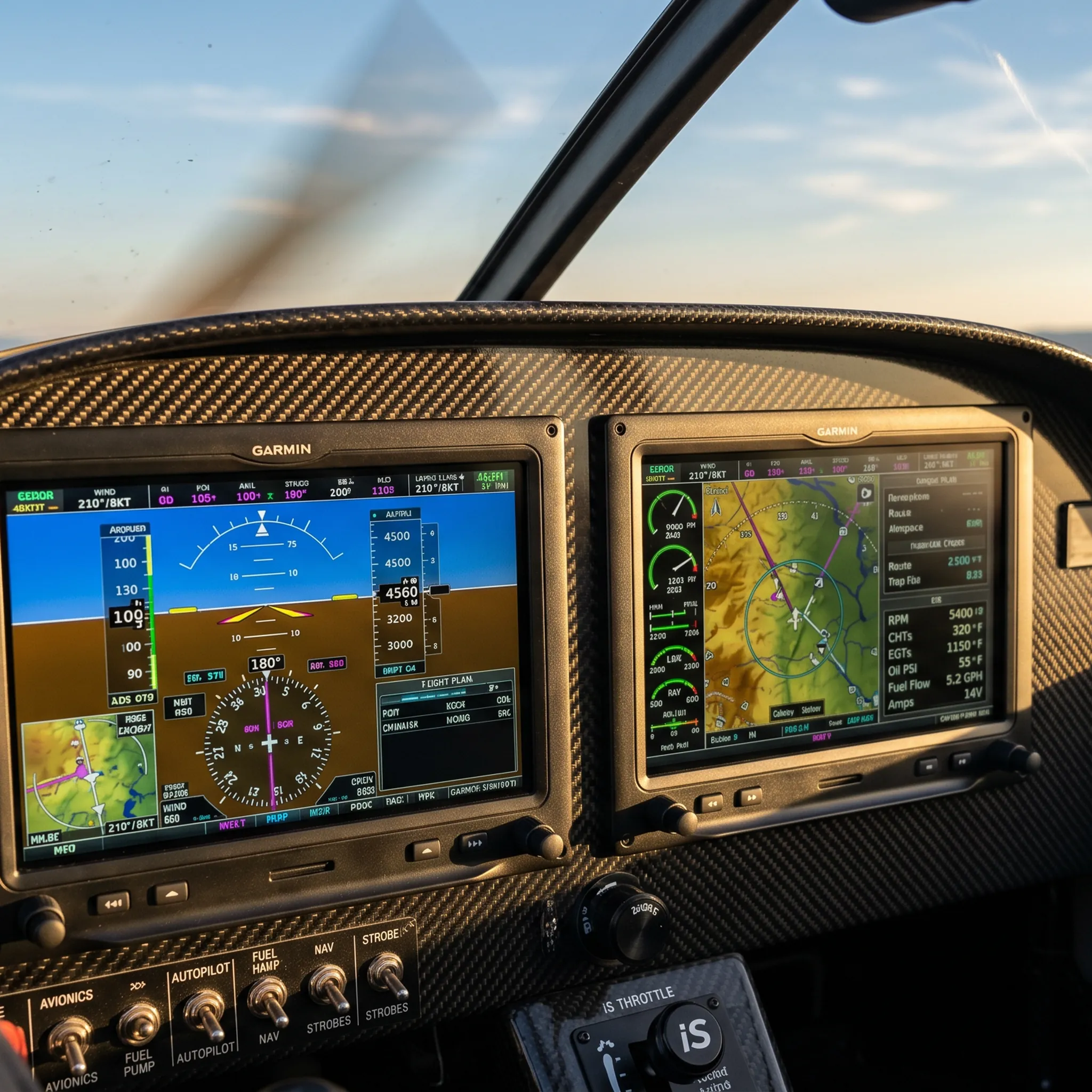 Garmin G3X Touch glass cockpit display inside the Van's RV-12iS with navigation and engine data