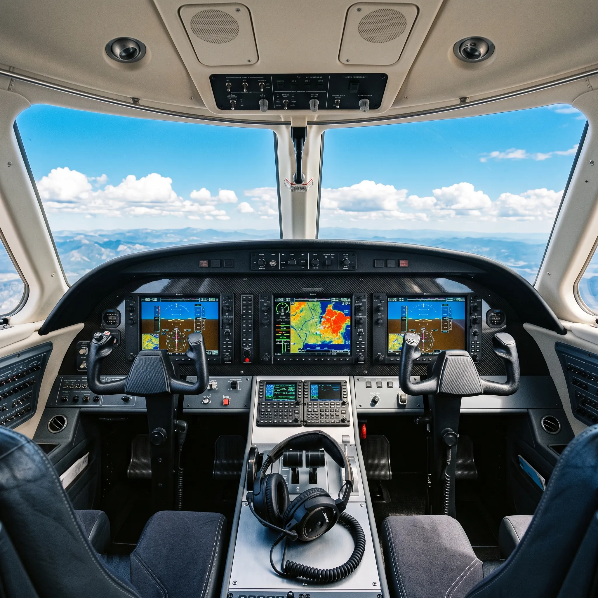 Gulfstream Symmetry Flight Deck cockpit showing active control sidestick and touchscreen avionics displays