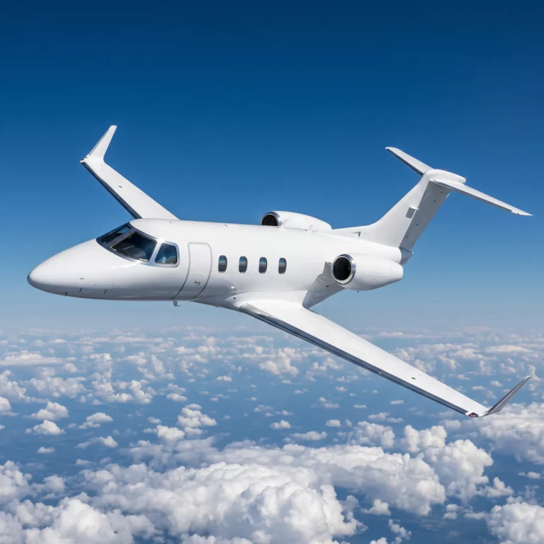 SyberJet SJ30-2 light business jet flying above clouds showing its swept wing design