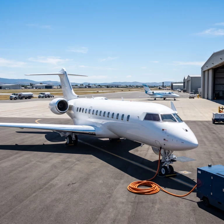 Private jet on an FBO ramp with another aircraft in the background, representing cross-border charter operations