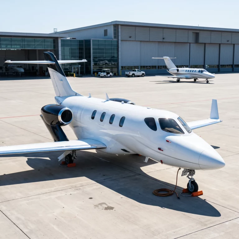 HondaJet light business jet on an executive hangar ramp representing new fractional ownership options