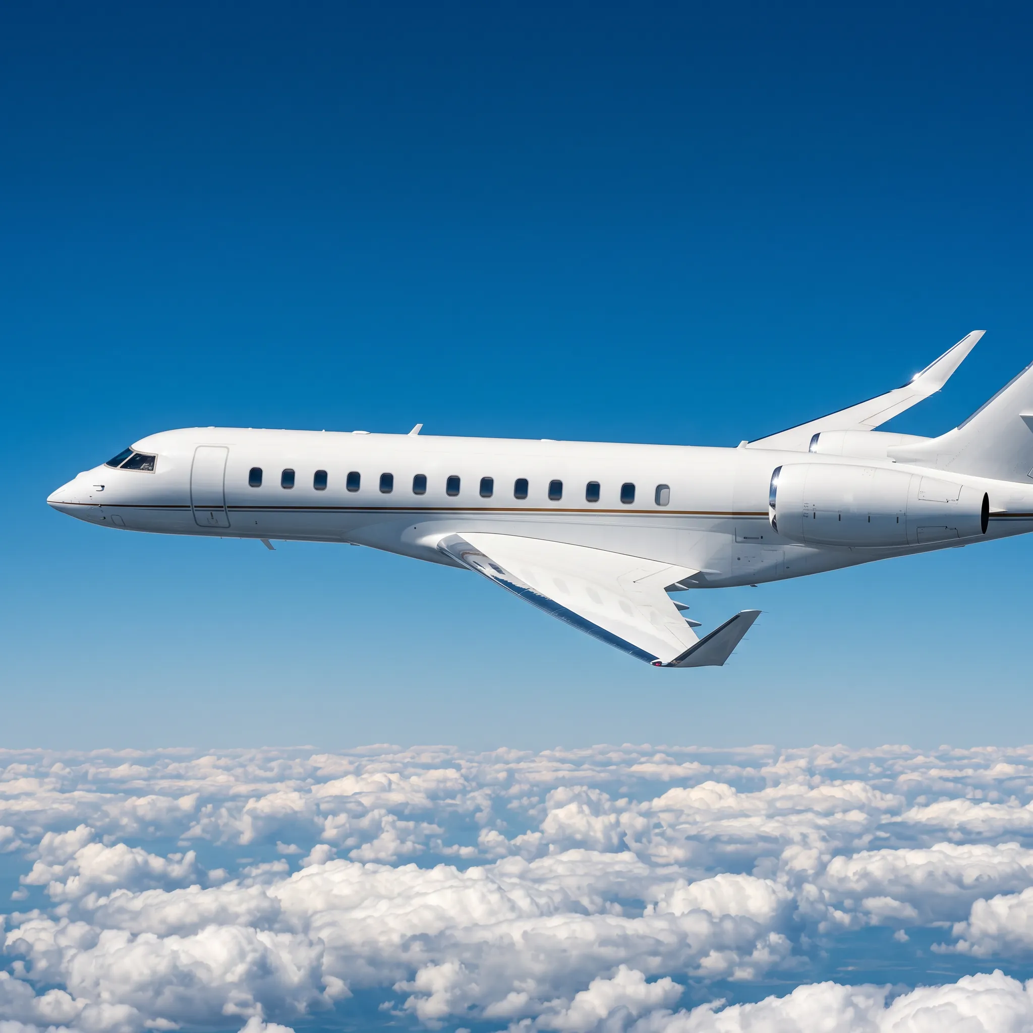 Bombardier Global 7500 long-range business jet cruising above clouds